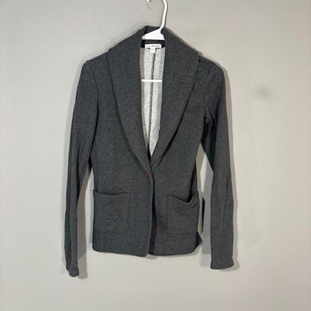 James Perse Blazer Jacket Womens 1 Gray Cotton Knit Shawl Collar Pockets Soft